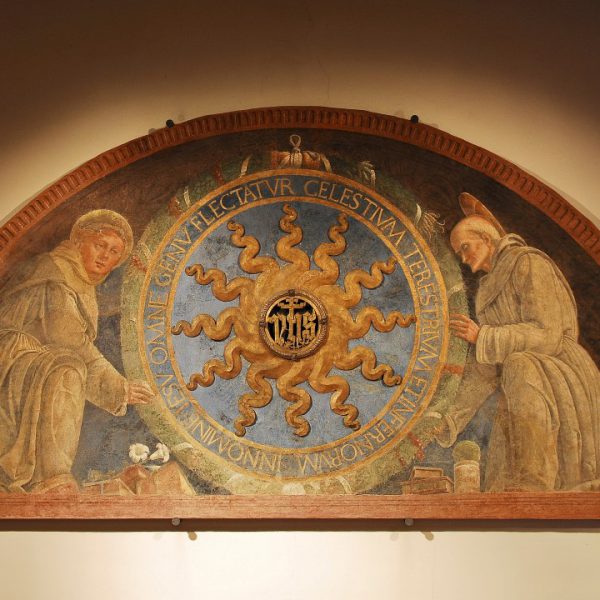 A. Mantegna, I santi Antonio e Bernardino sorreggenti il monogramma di Cristo